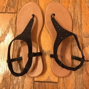American Eagle Black Studded Thong Sandal